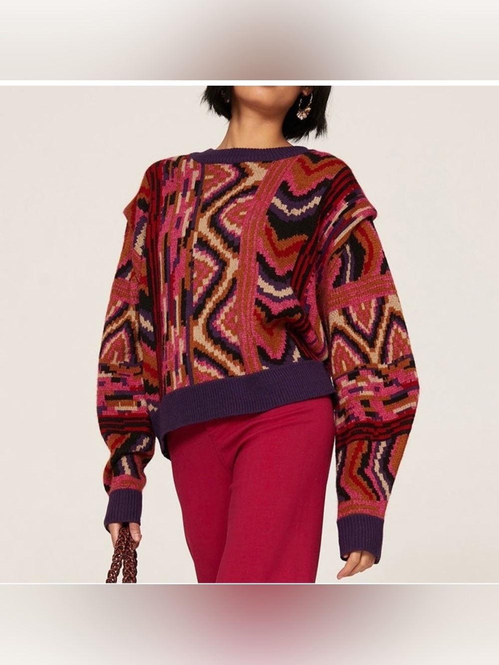 FARM Rio Red Striped Patches Sweater